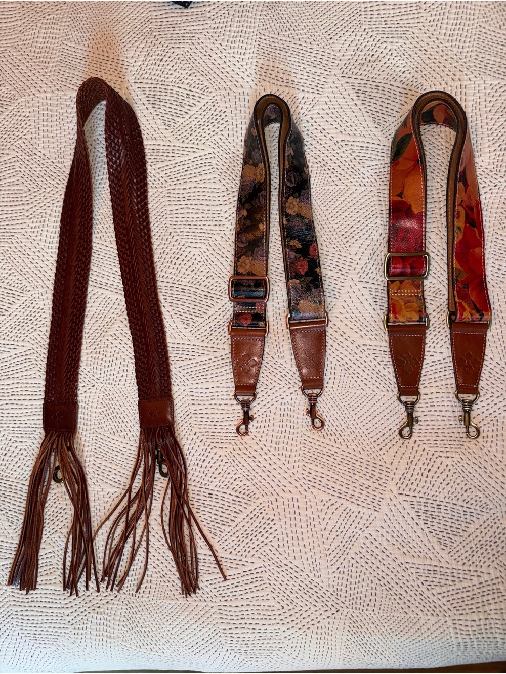 Patricia Nash Leather Brown Braided and Floral Adjustable Crossbody Straps